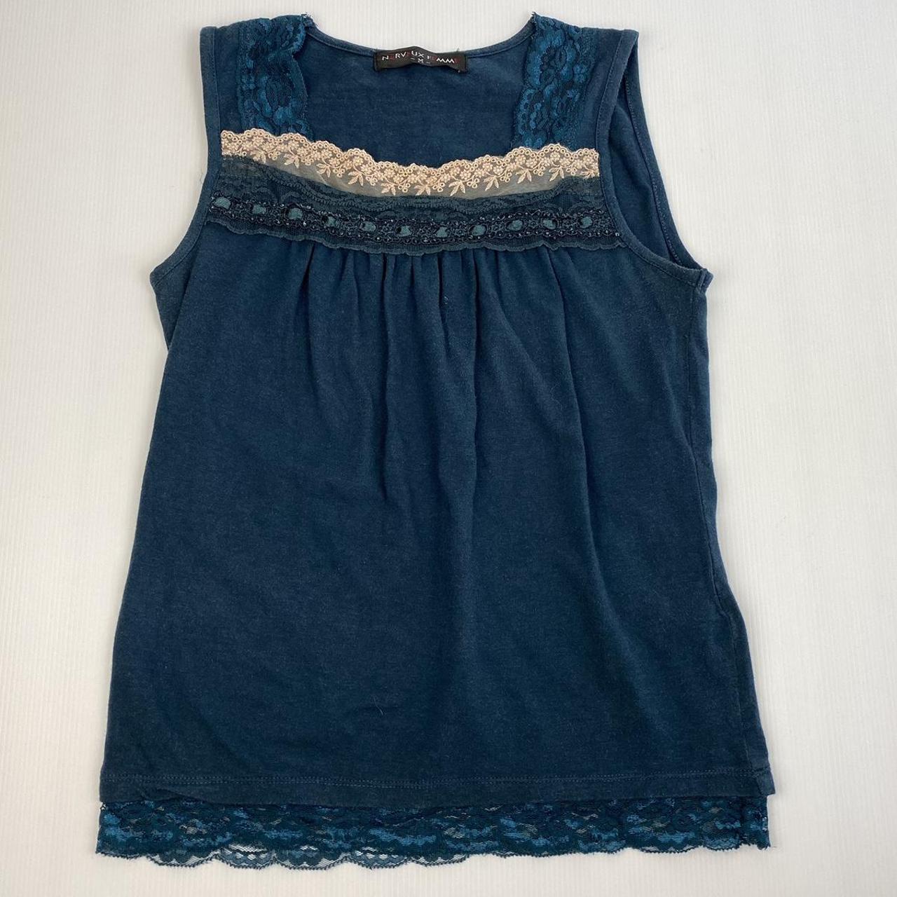 vintage 2000s blue lace prairie cottage blouse top... - Depop
