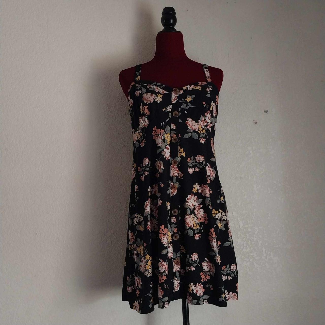 Floral Dress - Black with floral details - Fit and... - Depop