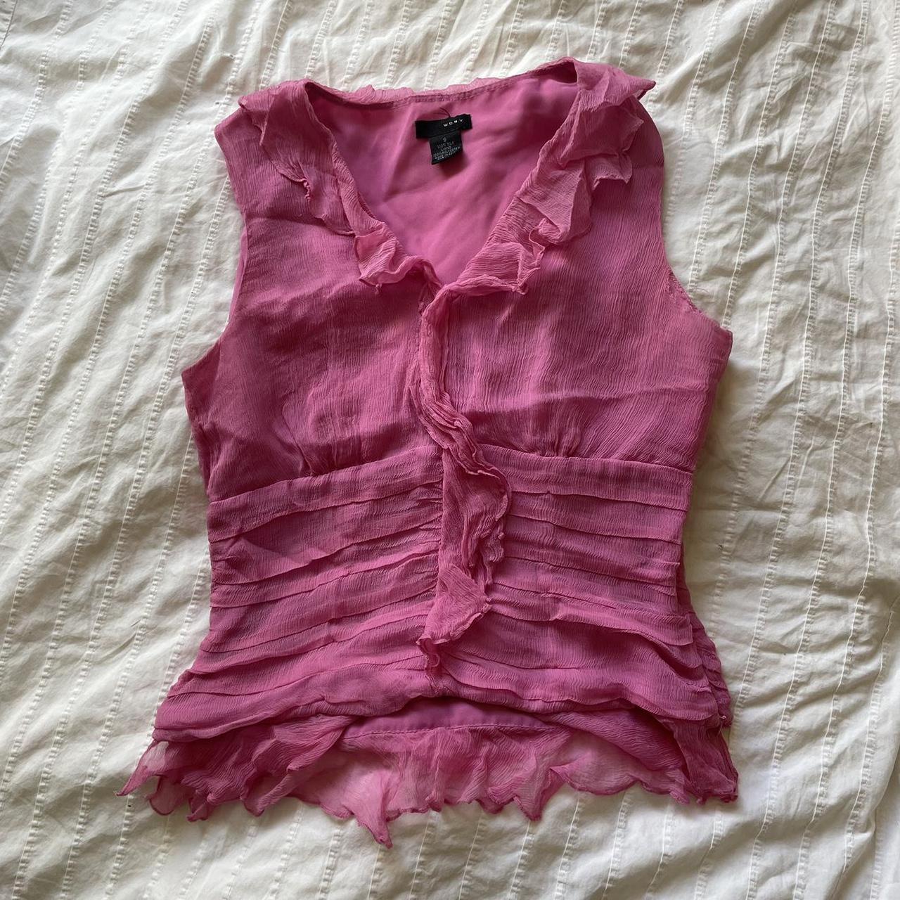 Pink ruffled top. Snug fit, zipper on the side.... - Depop