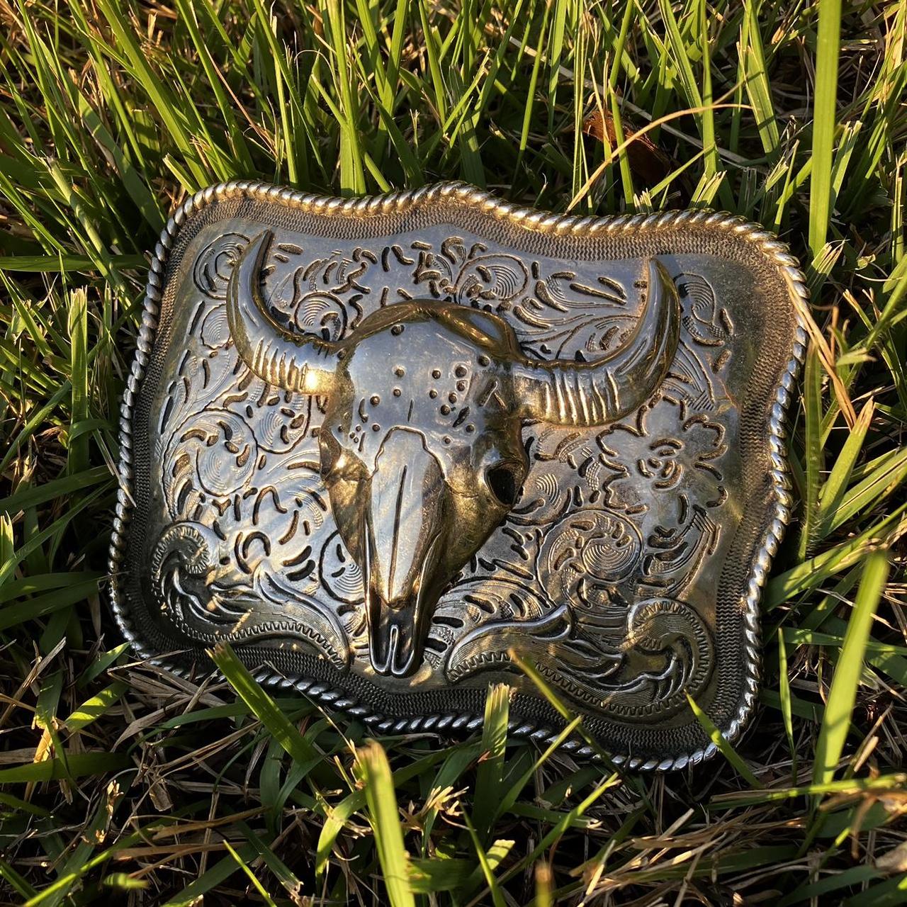 western bull skull belt buckle details this. Depop