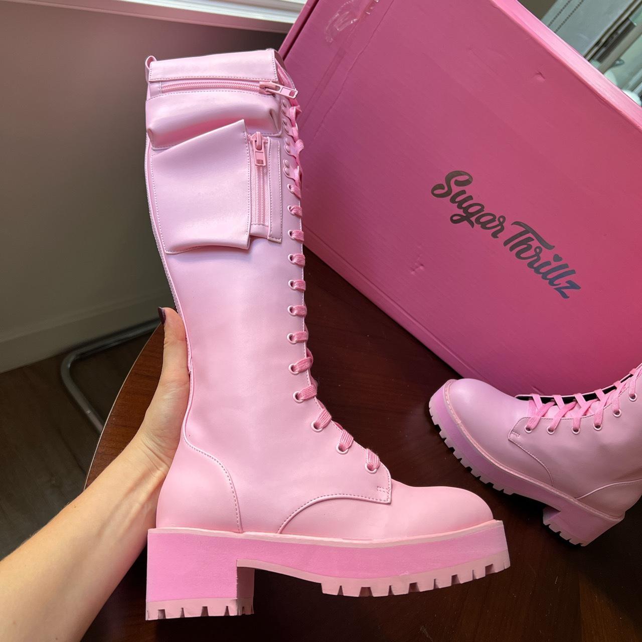 Womens pink combat boots hotsell