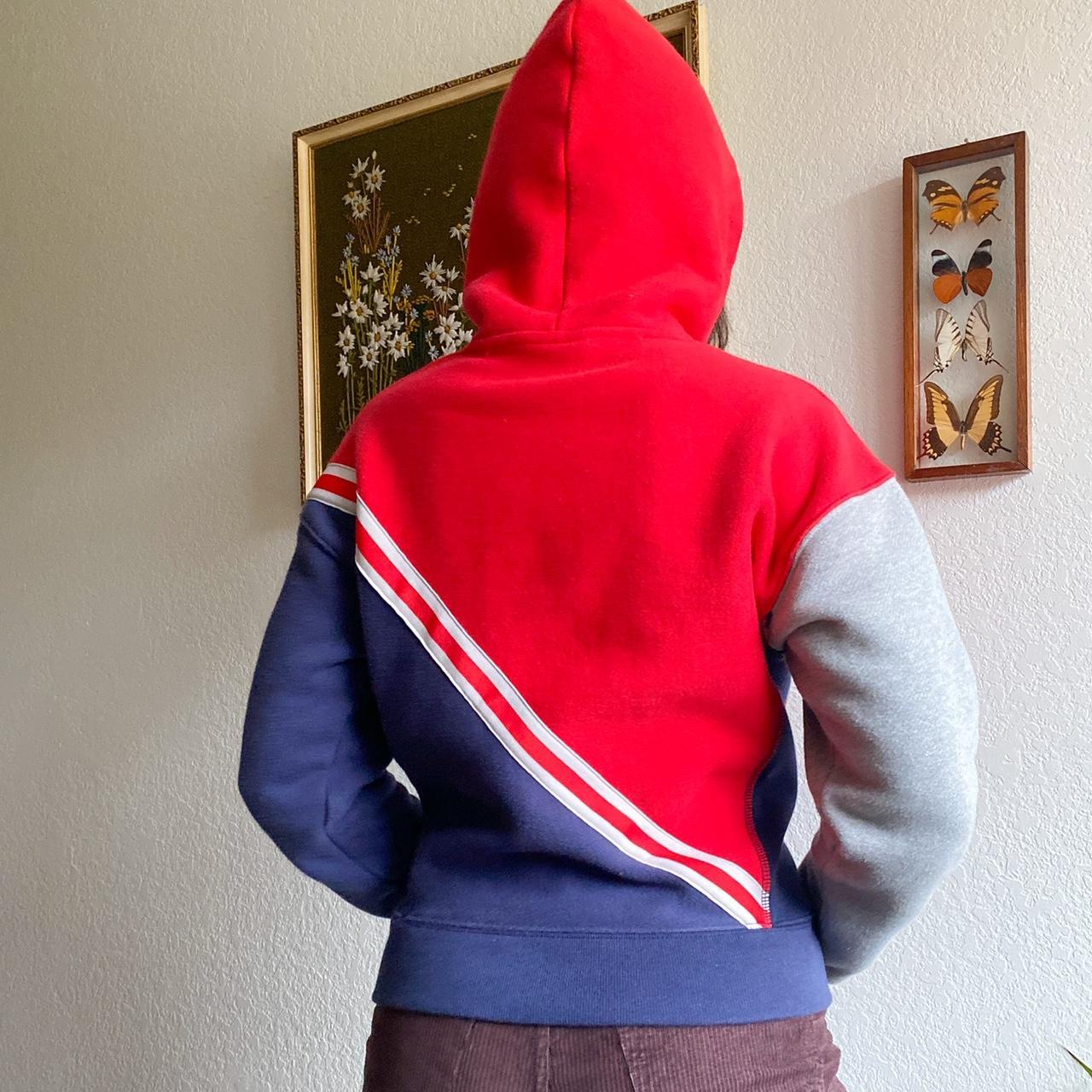 Vintage Champion Reverse Weave Color Block Hoodie Blue Red Gray White  Women's M