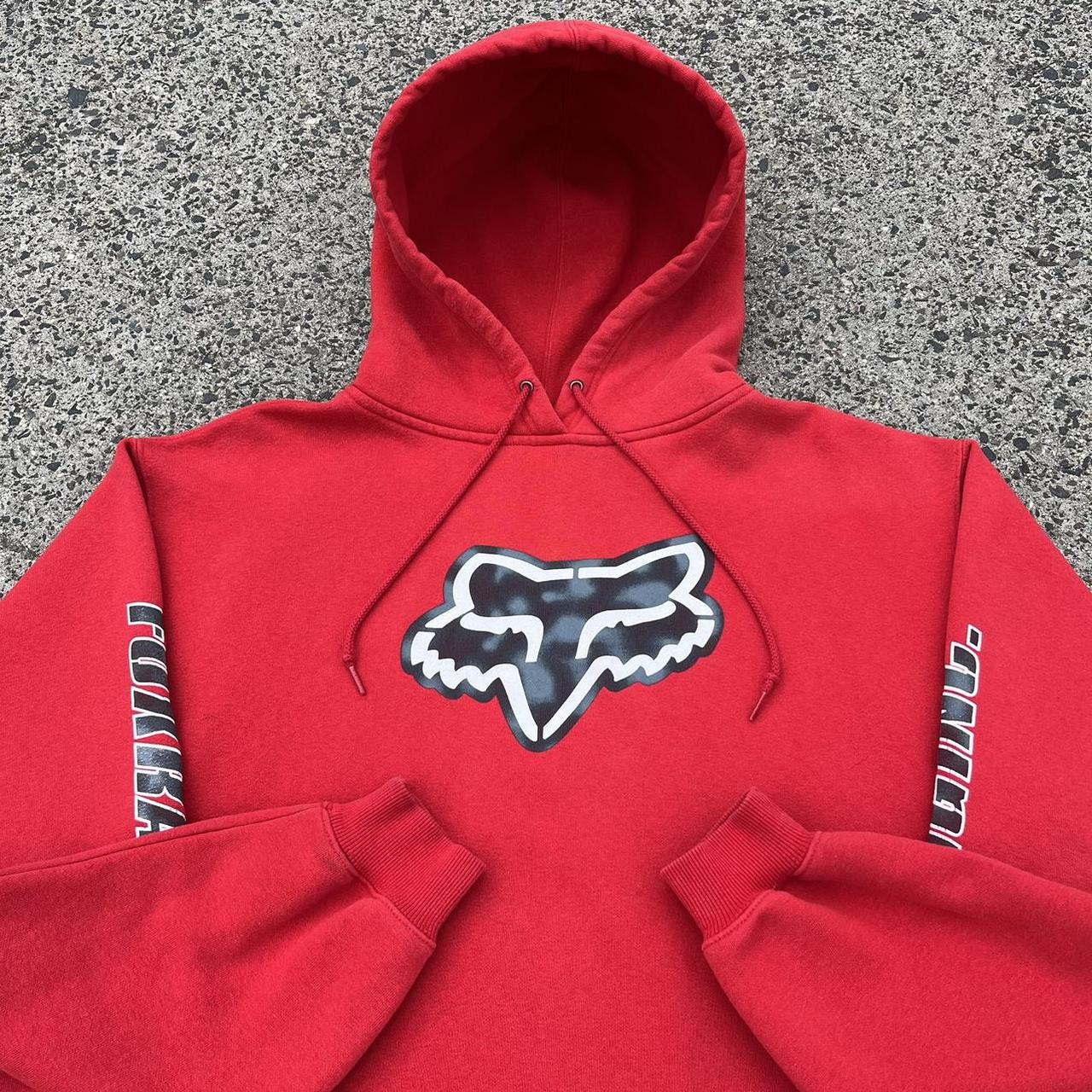 Fox Racing Men's Red and Grey Hoodie | Depop