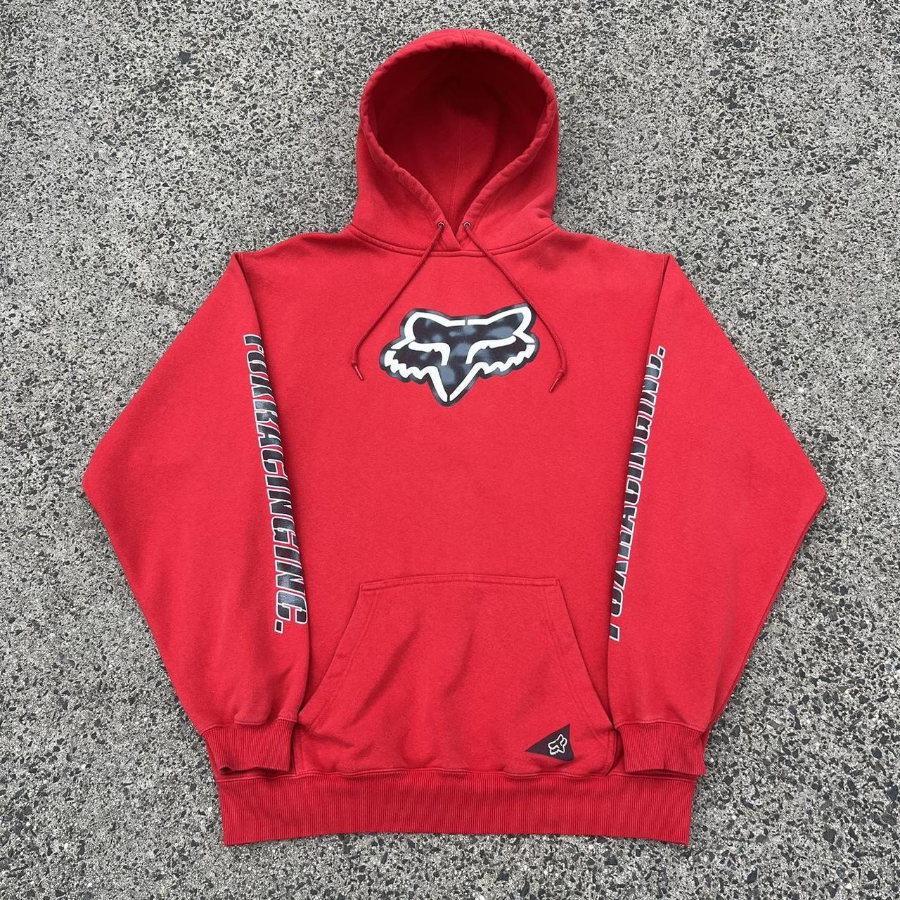 Fox Racing Men's Red and Grey Hoodie | Depop