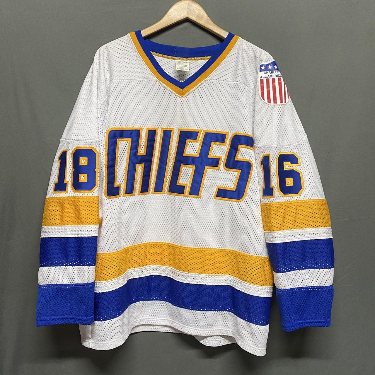 Slap Shot 18 Charlestown Chiefs Hockey Jersey Stitched, White / XL