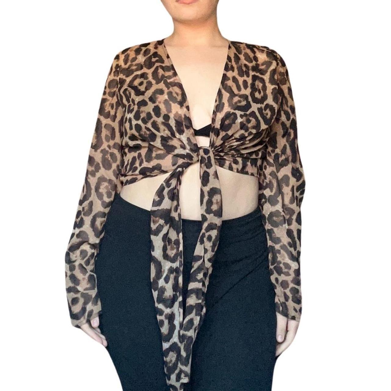 Shein Leopard print front tie shirt Size XL - Depop