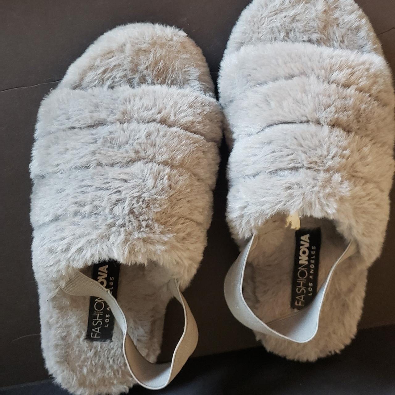 Fashion Nova Cozy Mood Slippers Slides Fuzzy Furry... - Depop