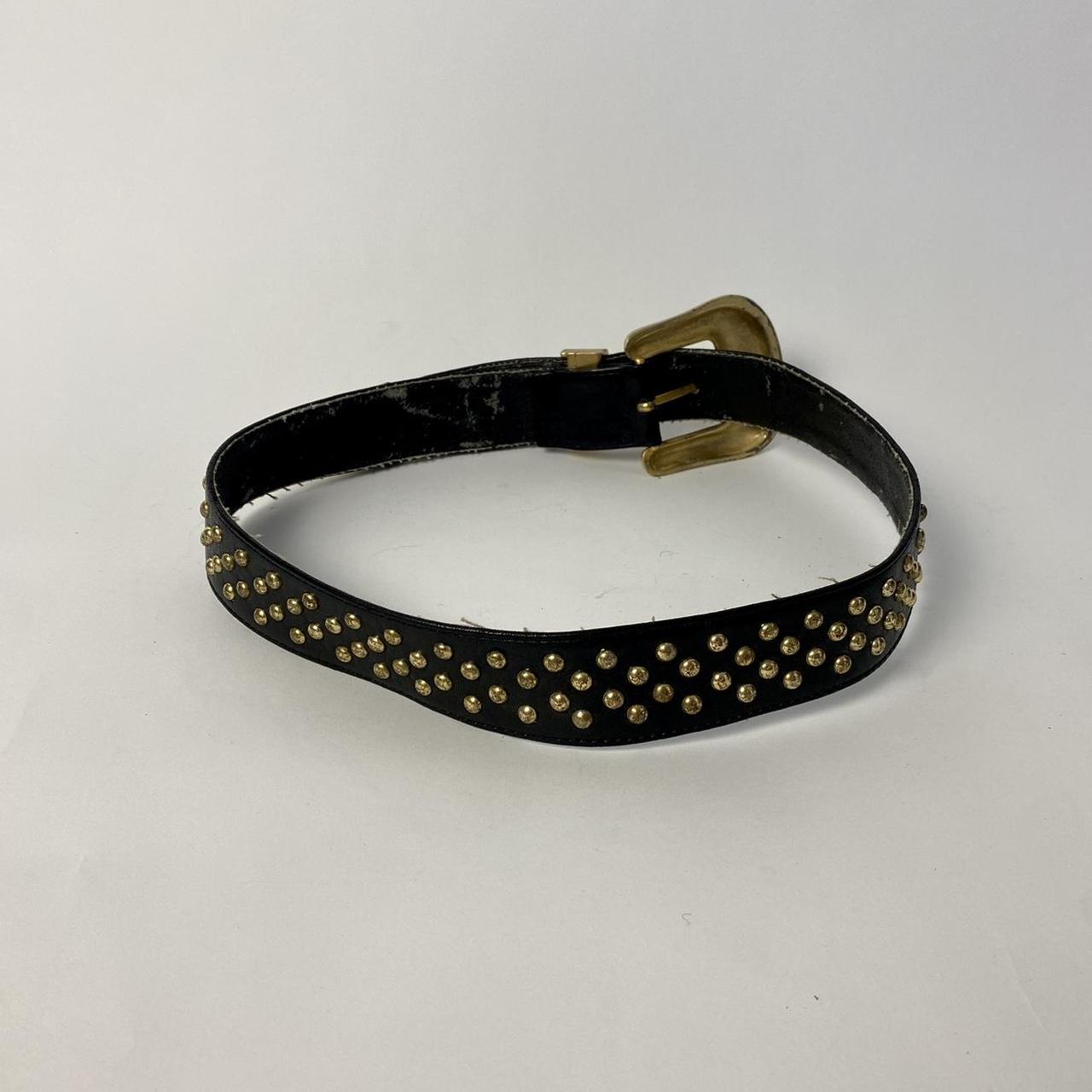 Vintage black leather belt with gold studs. Slightly... Depop