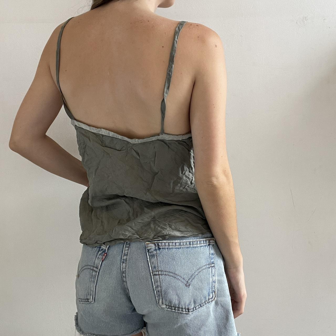 Vintage silk green cami tank top with lighter... Depop