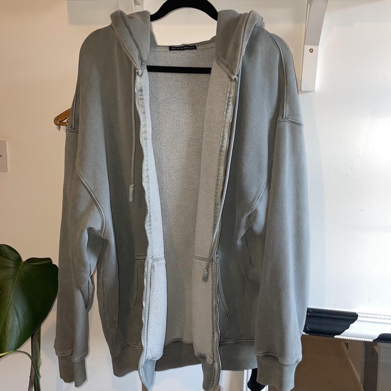 Brandy Melville zip up hoodie Greyish green... Depop