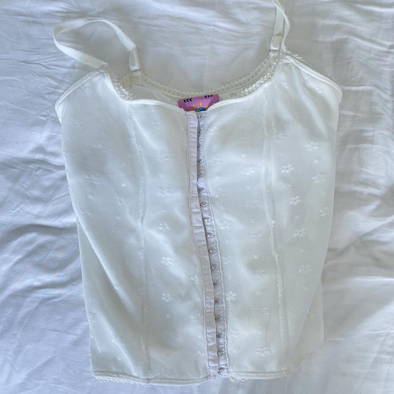 Unif white corset style vest Size medium Stretchy... - Depop