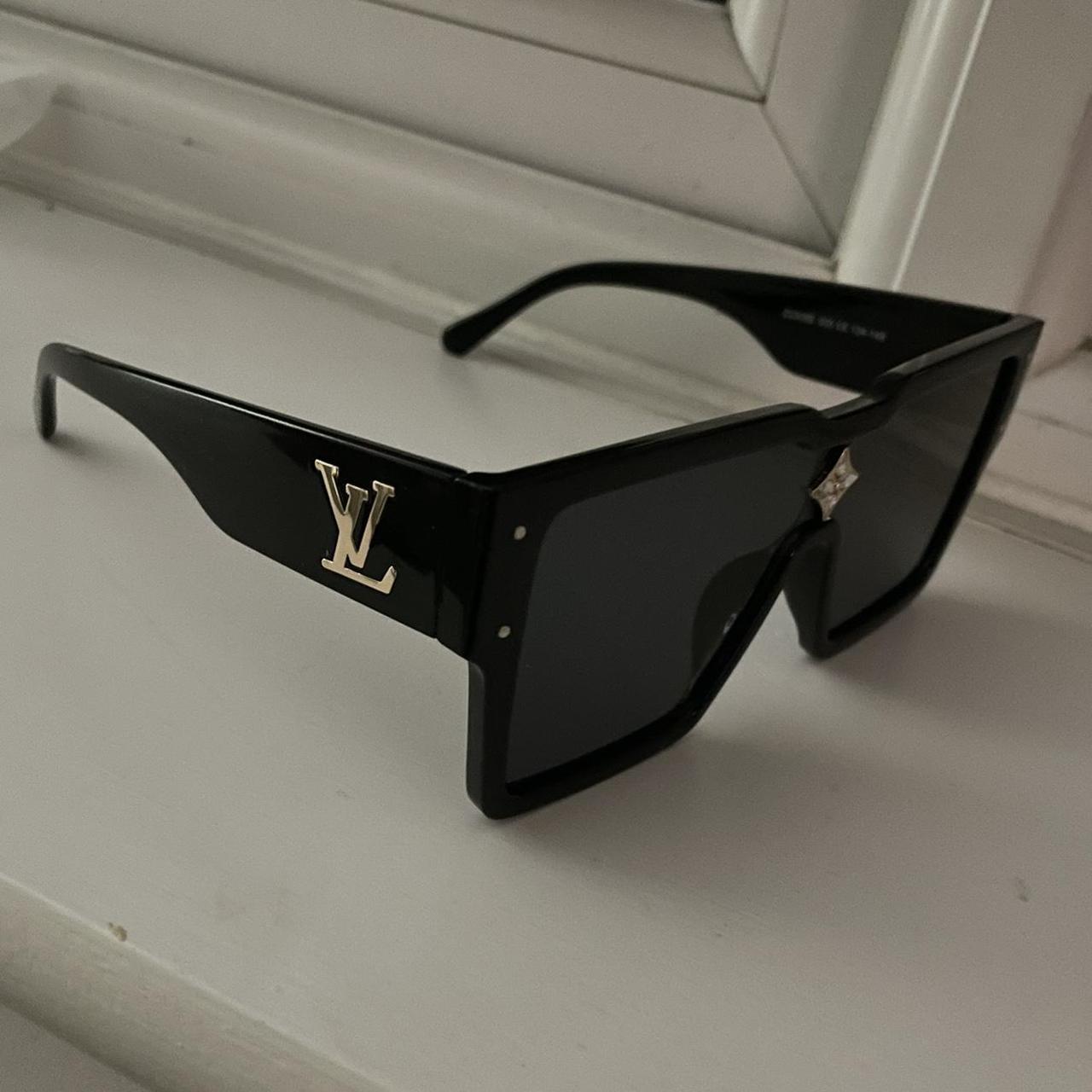 Louis Vuitton Men's Black and Gold Sunglasses Depop