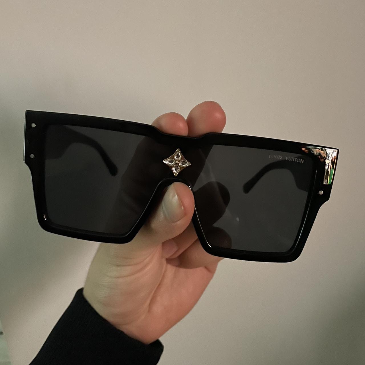 Louis Vuitton Men's Black and Gold Sunglasses Depop