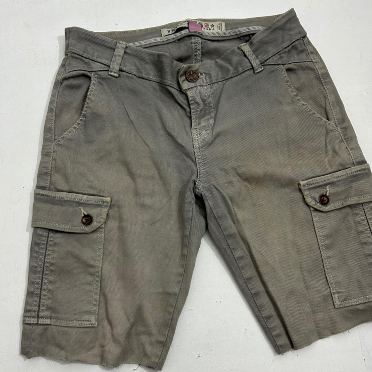 Y2K low rise jorts khaki utility cargo mid short,... - Depop