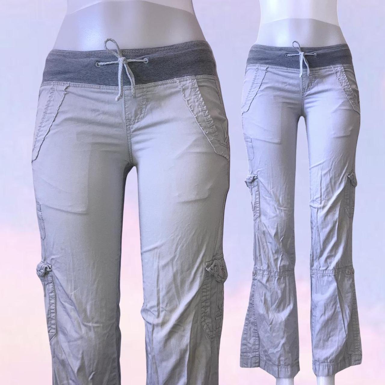 Vintage 90s y2k grey cargo pants. Stretchy waistband... - Depop