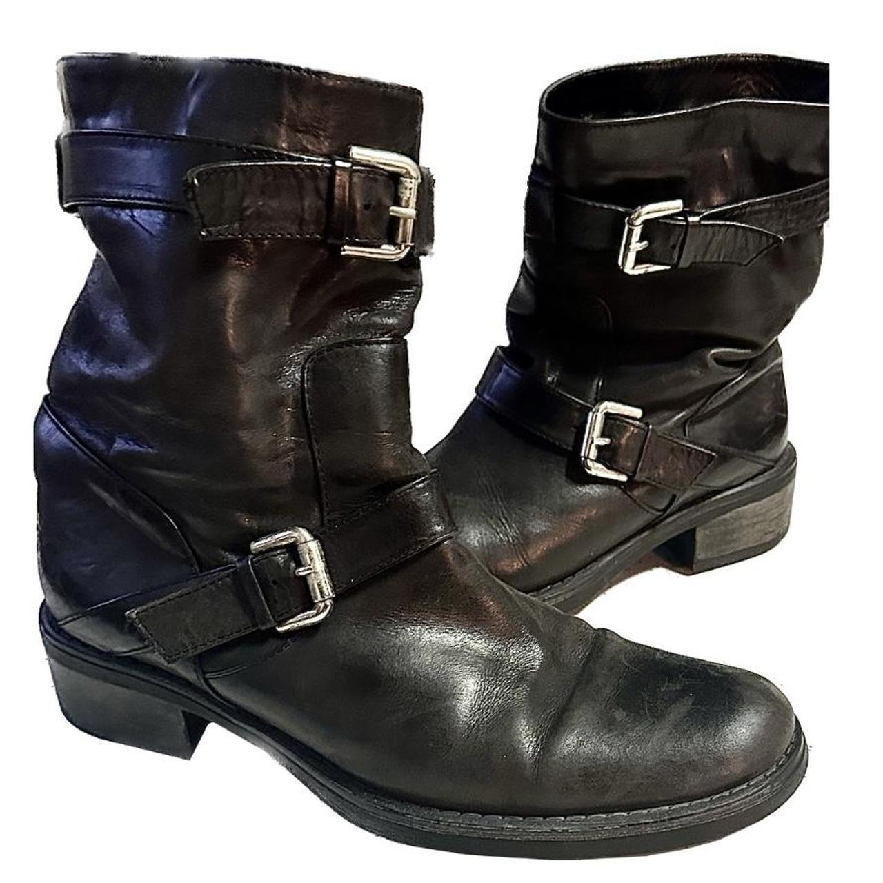 Aquatalia Italian Leather Block Heel Moto Boots Depop