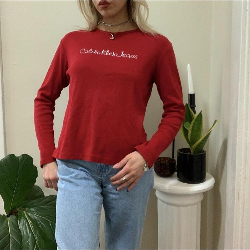 Red calvin best sale klein top