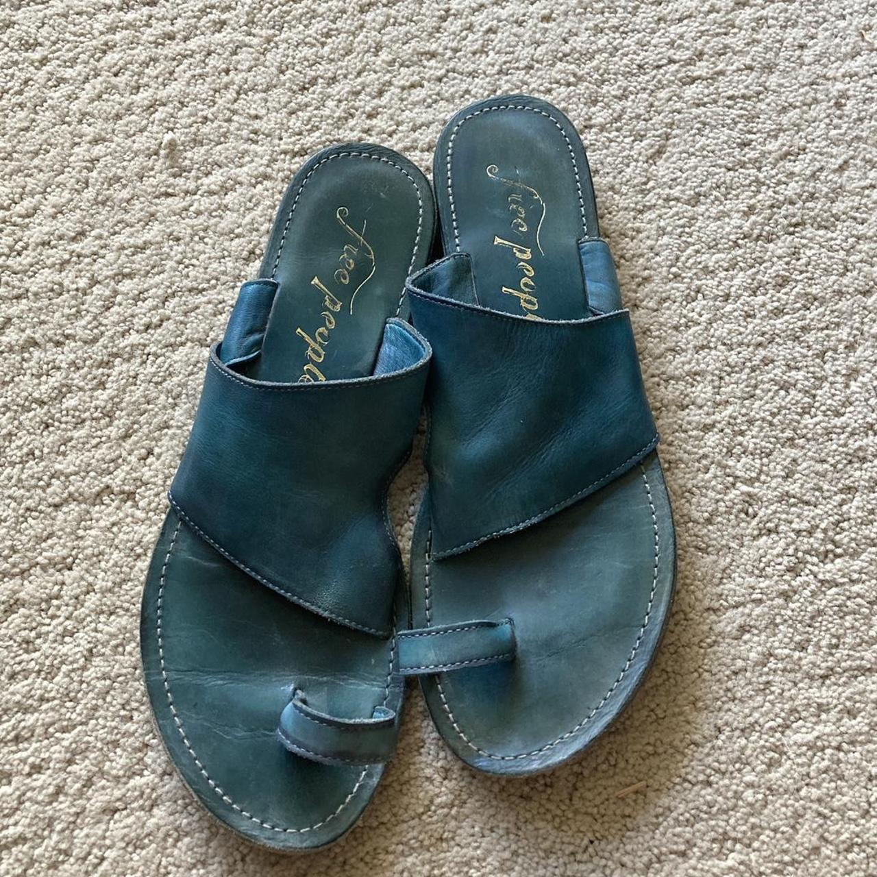 Free People Blue Leather Sandals Turquoise sandals... - Depop