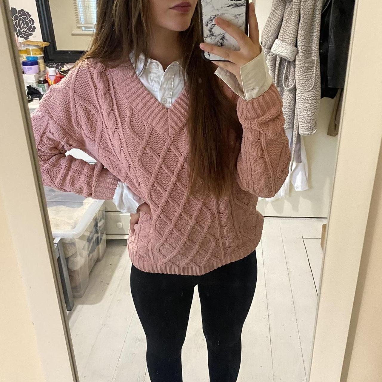 Primark soft pink knitted v neck jumper size Depop