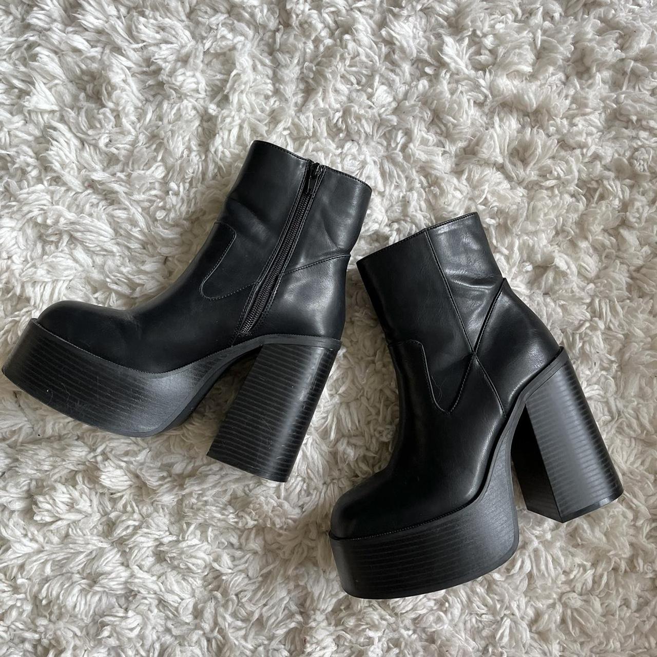 Black faux leather platform boots. 3-4 inch block... - Depop