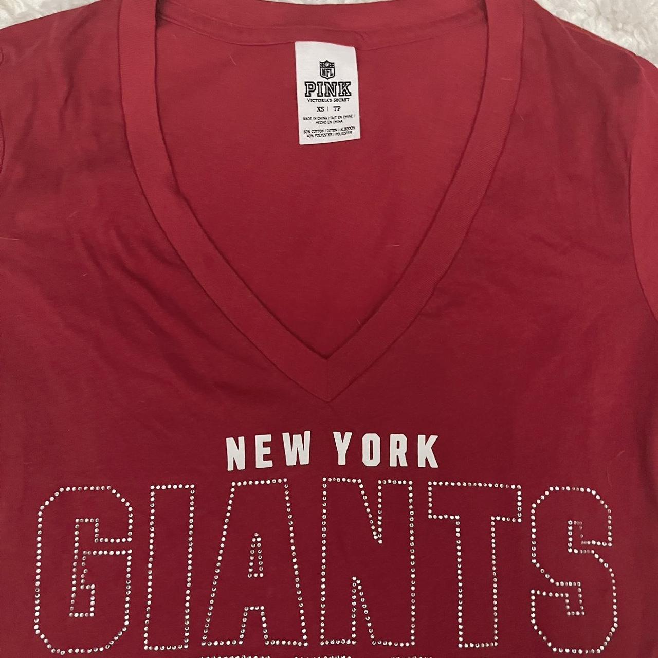 Victoria's Secret Pink NY Giants Jersey V-Neck Top - Depop