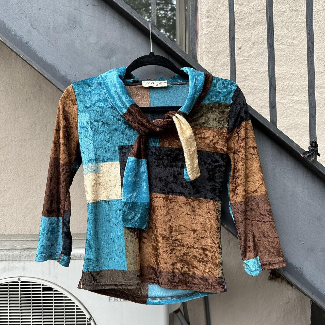 Maje Women's Blue and Brown Shirt Depop