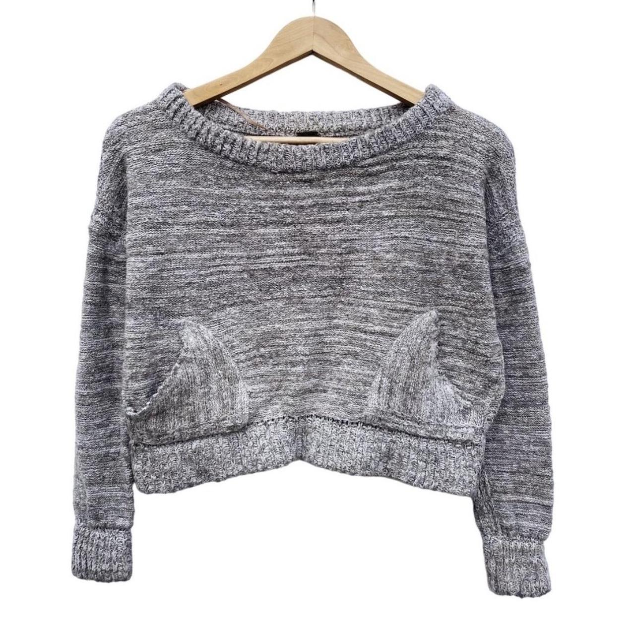 Free People Cropped Knit Grey Oversized Sweater Depop