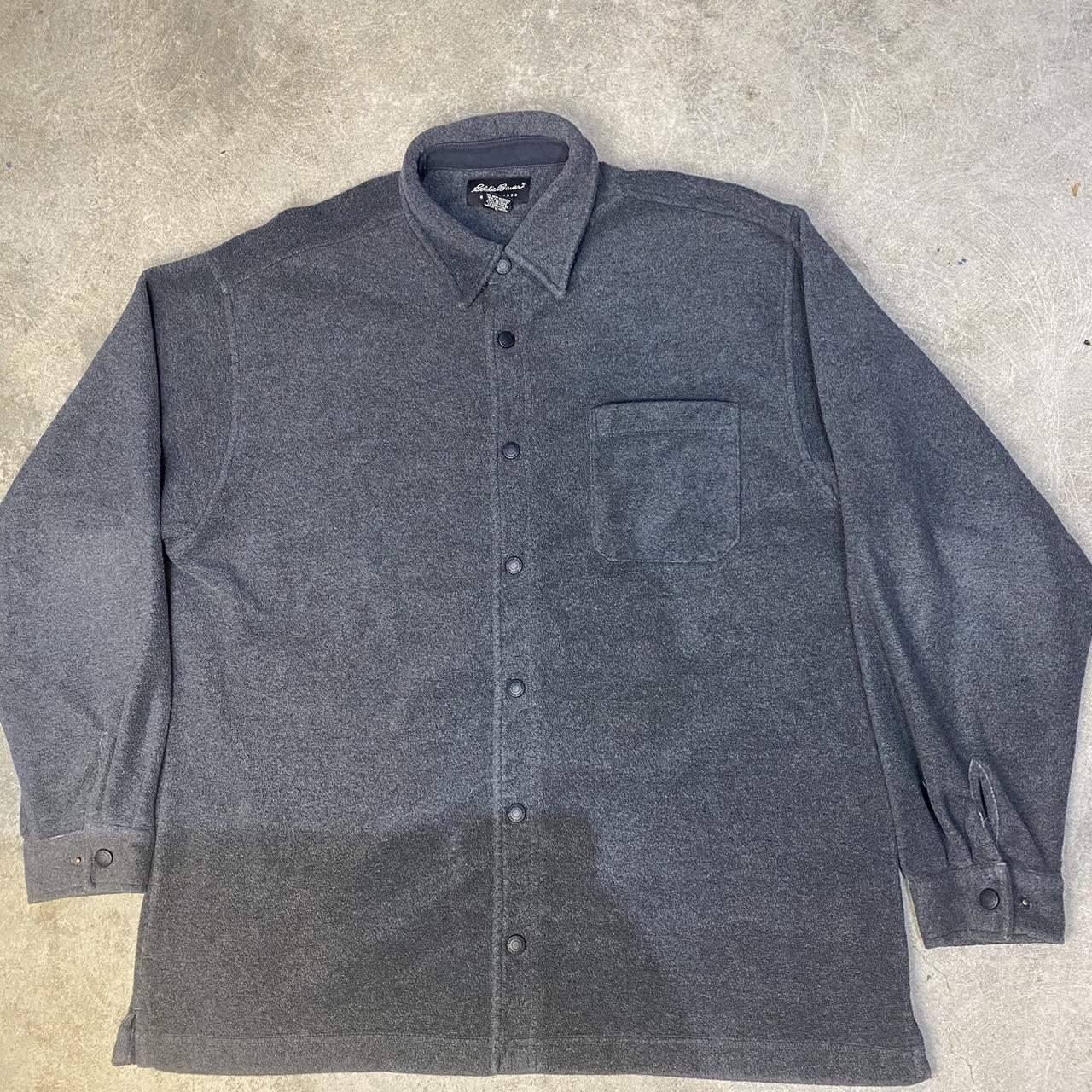 Eddie Bauer Fleece button down shirt in a dark grey... - Depop