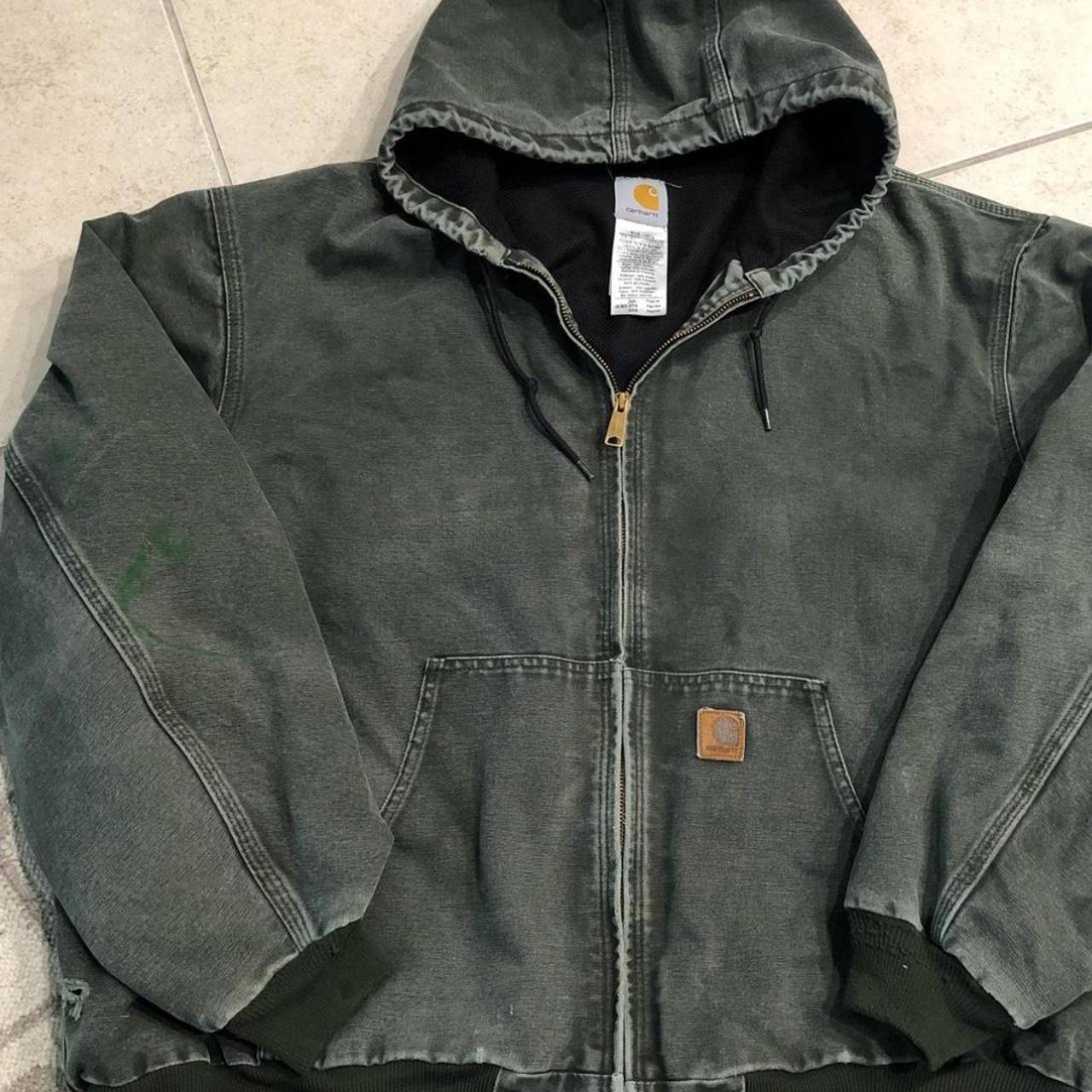 Carhartt jacket green/gray color extra-large Zipper... - Depop