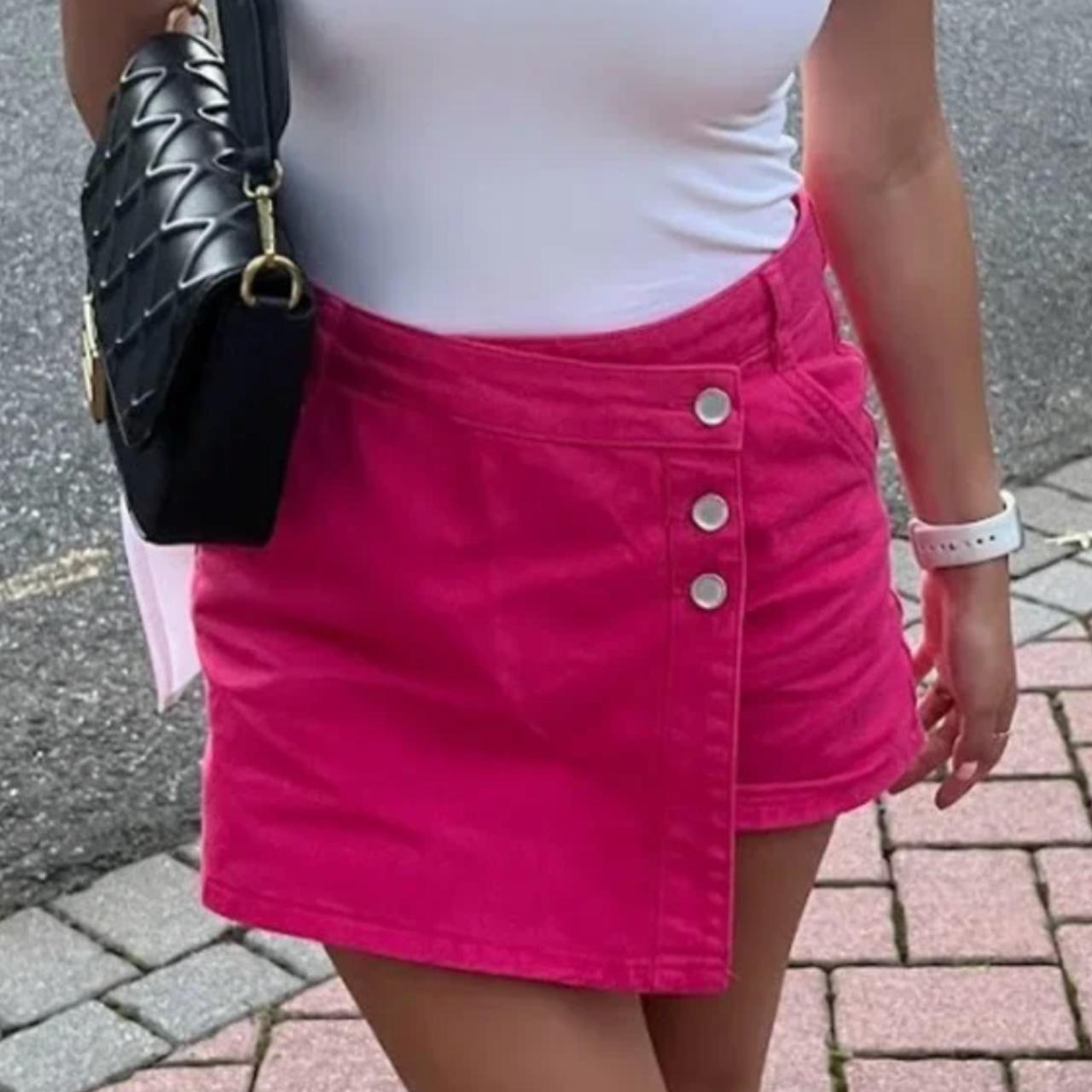 Zara Pink Denim Wrap Skort Size XS Worn once,... Depop