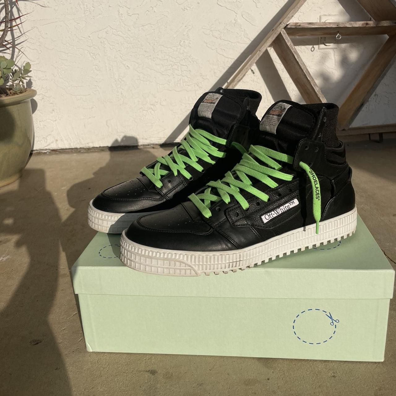 off white sneakers green and black