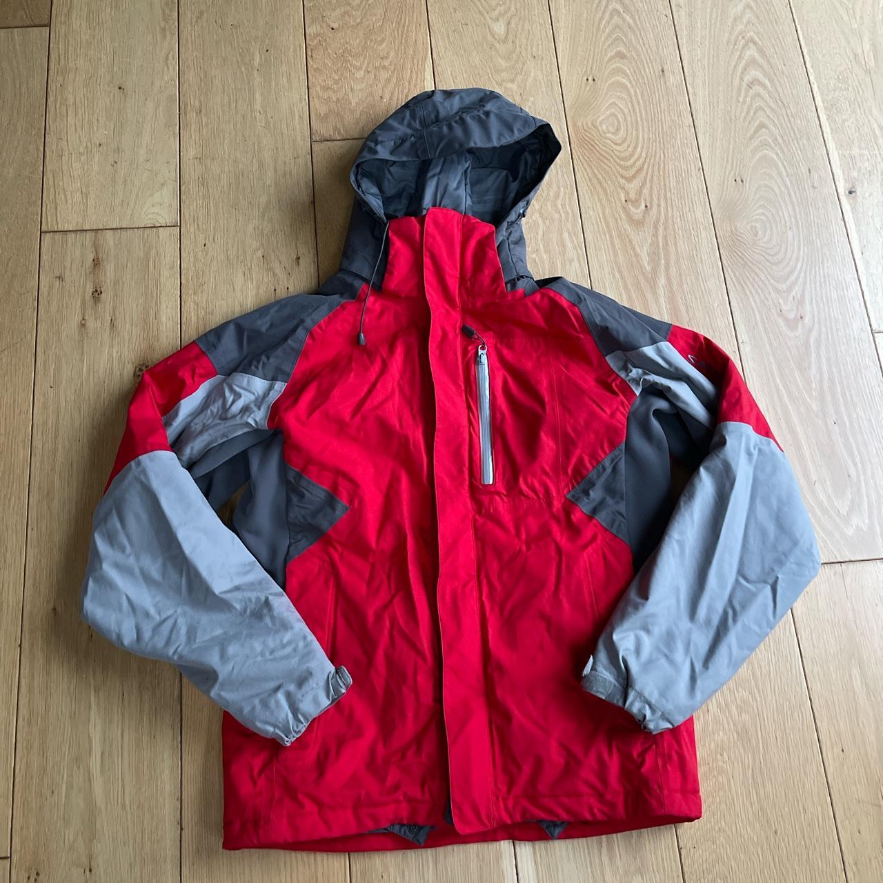 Red and grey men’s Salomon ski jacket with a ski... - Depop