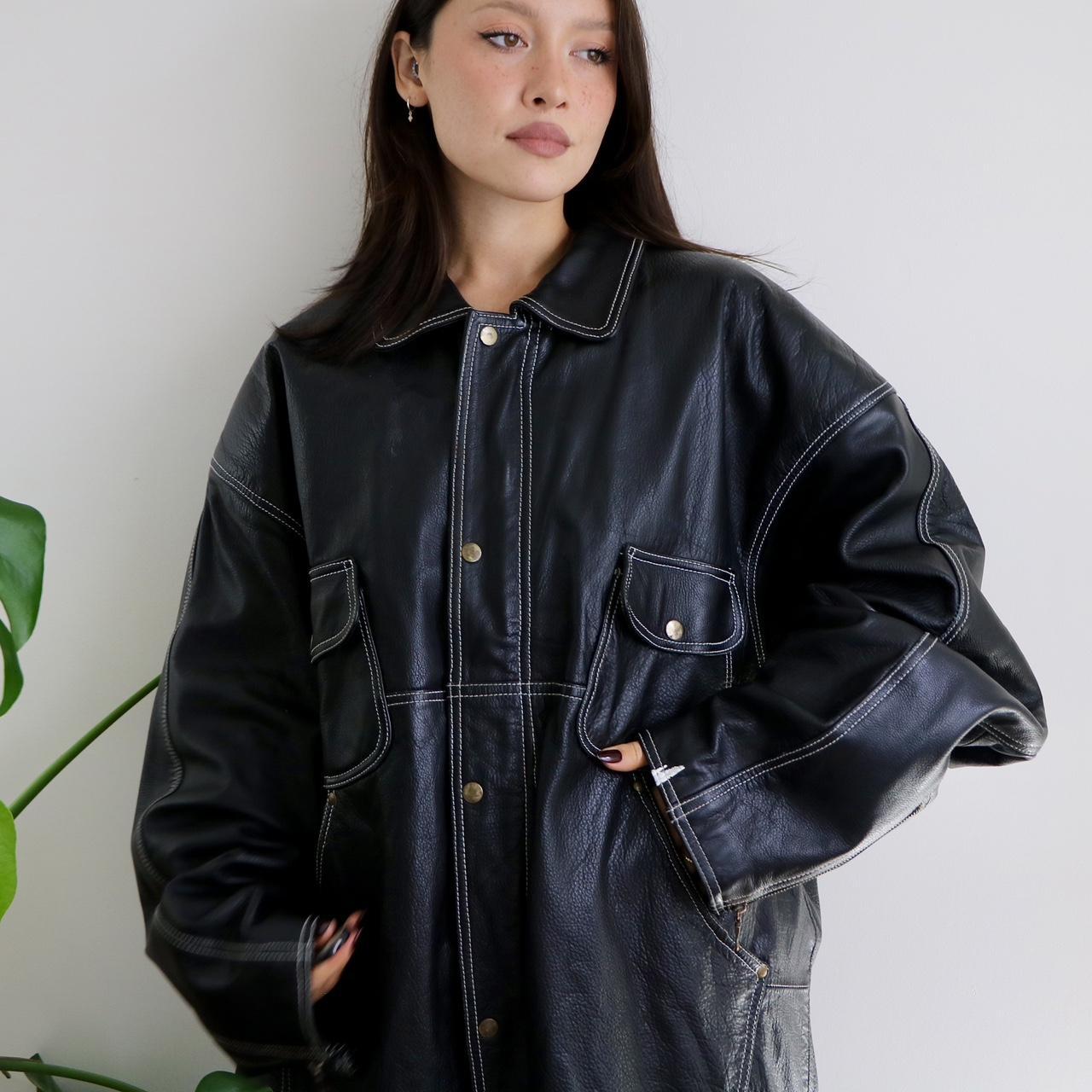 vintage grunge leather contrast jacket ☕️🍂 long... - Depop