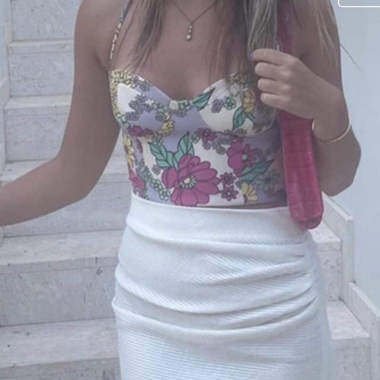 Zara floral tie back cropped corset top size small.... Depop