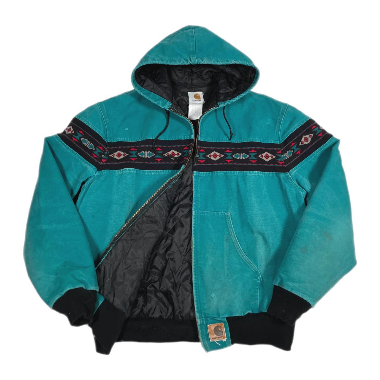 Vintage Carhartt J78 Southwest Aztec aqua jacket •... - Depop