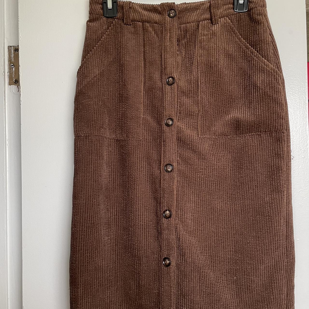 Brown corduroy midi skirt 🧸 super cute I’ve never... - Depop