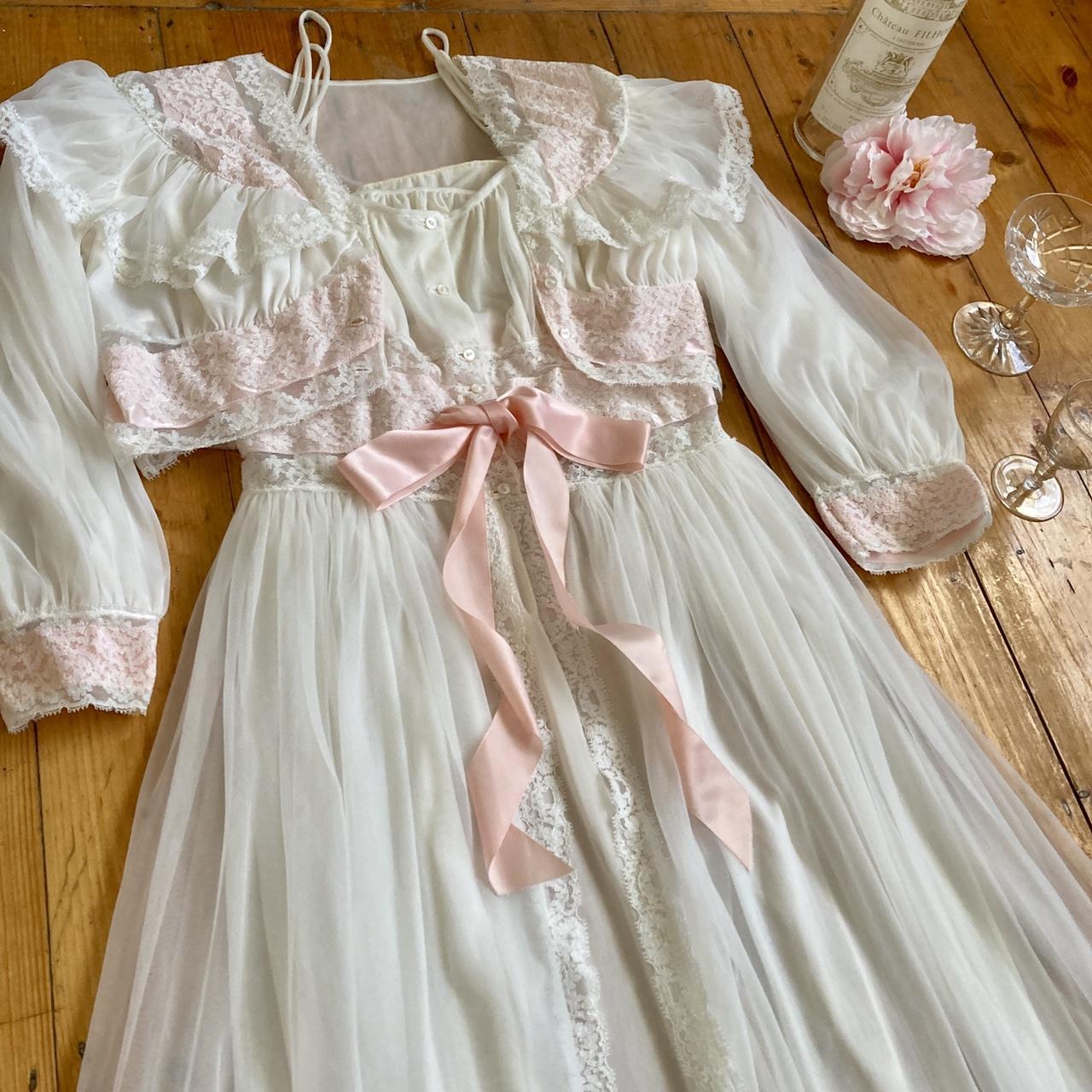 ROMANTIC ANGELIC LACEY NIGHTDRESS & BED JACKET... - Depop