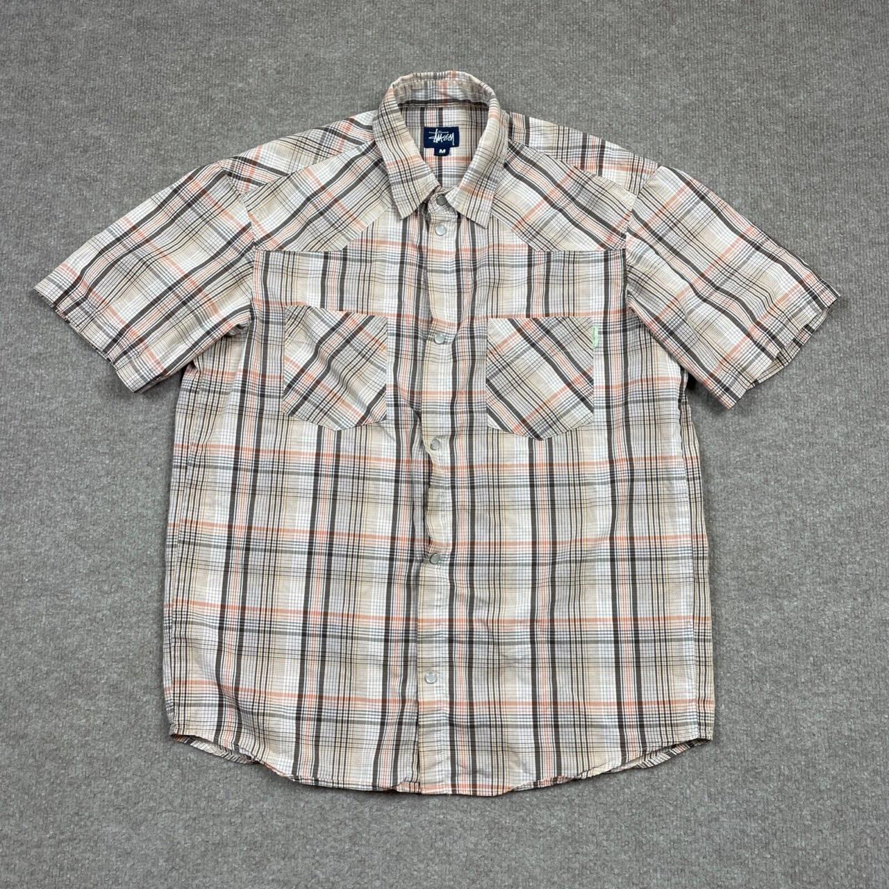 90s 【STUSSY】snapbutton shirt M brown-