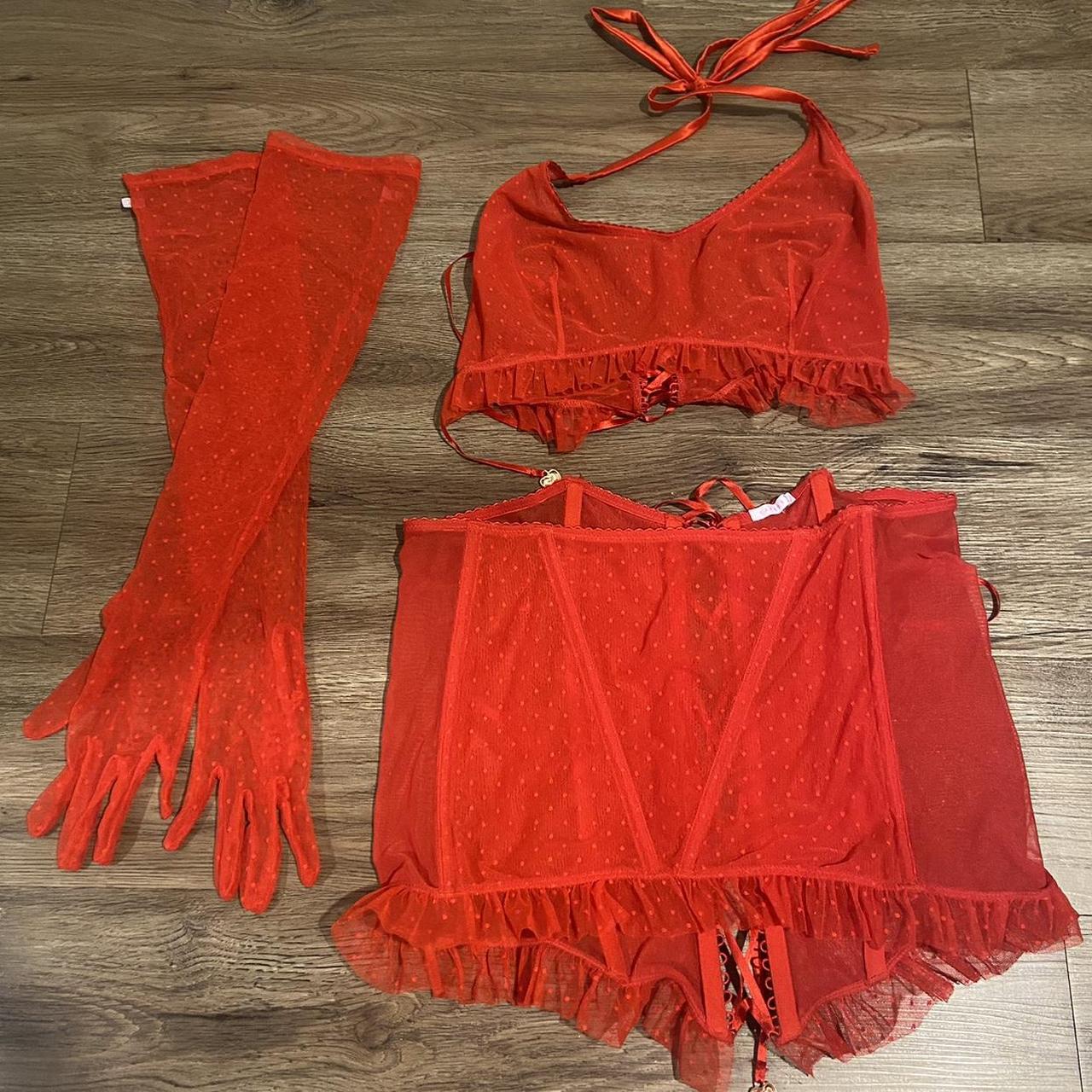Savage x Fenty red lingerie set, size XL Top, skirt - Depop