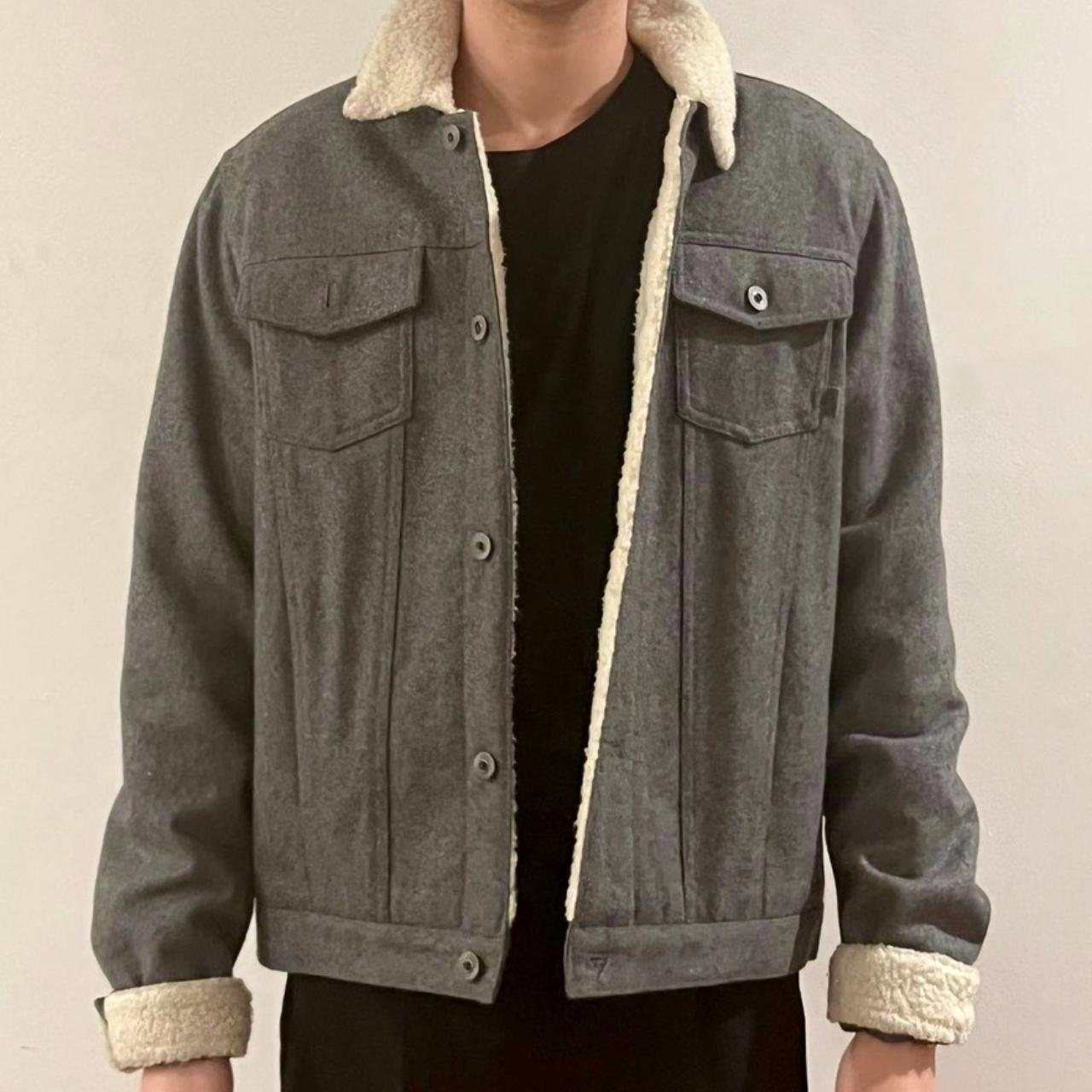 Men's Grey and White Jacket Depop