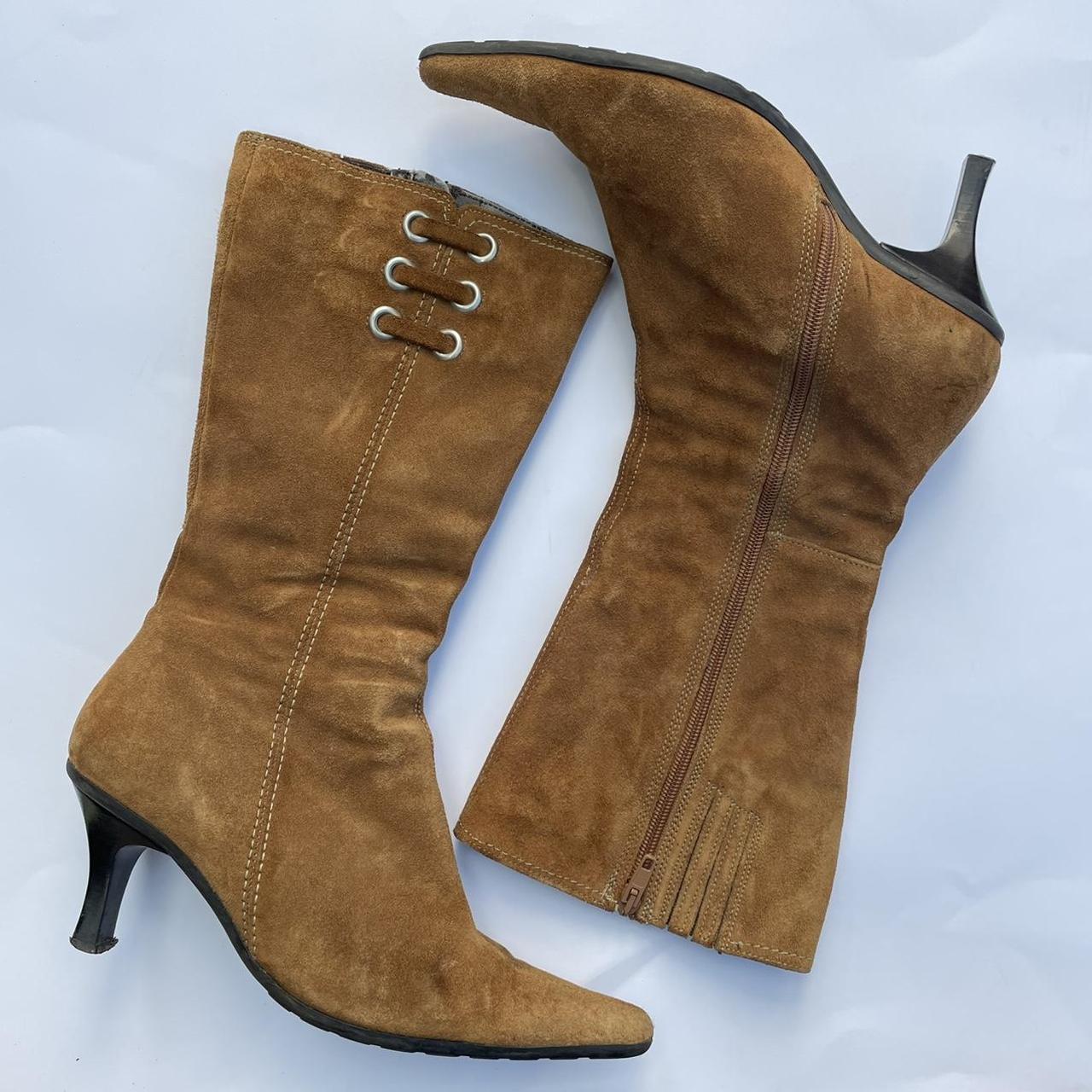 Brown Suede Y2K Boots Amazing Kitten Heeled Ankle... - Depop