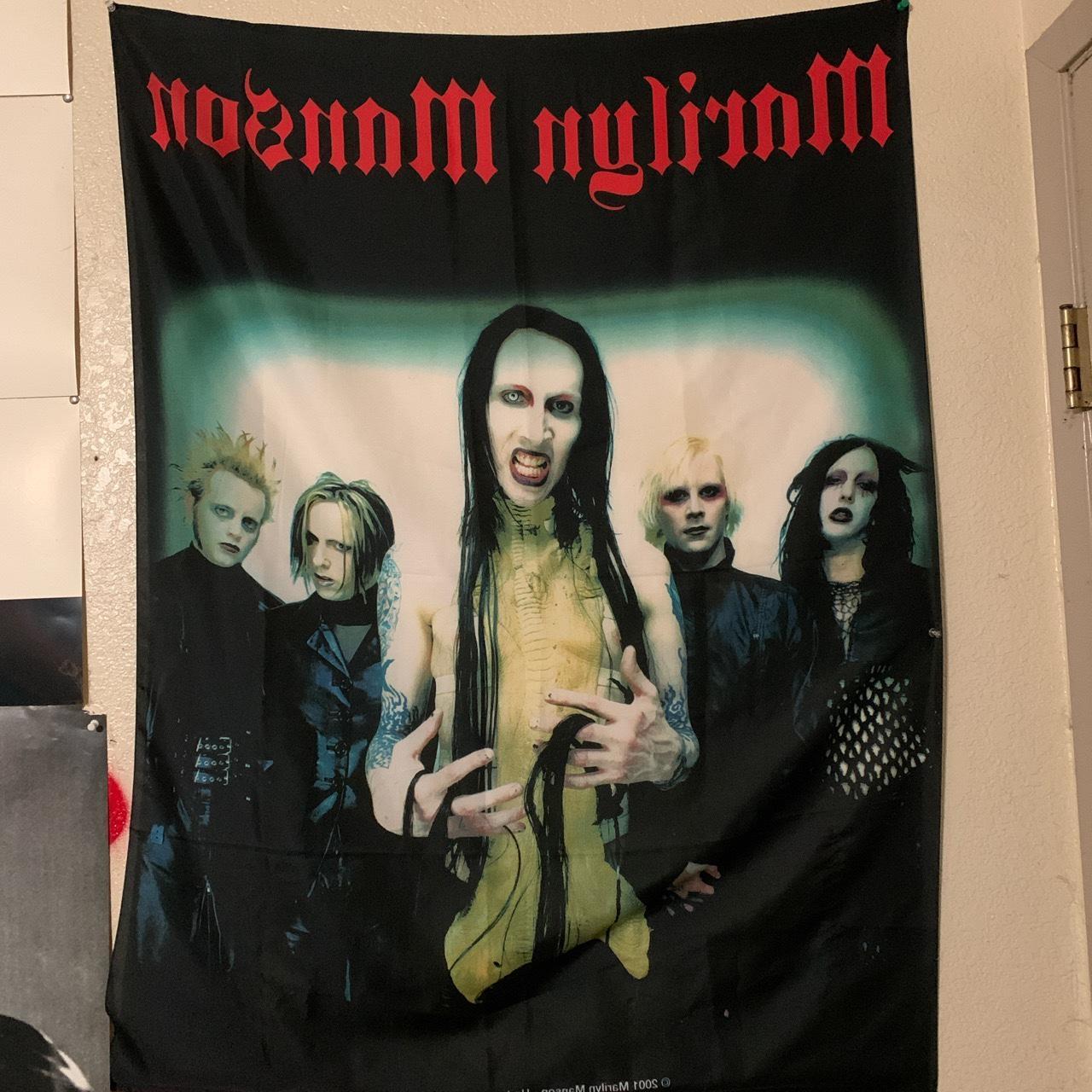 Marilyn Manson タペストリー　ポスター　90s DEADSTOCK 90's MARILYN MANSON TAPESTRY so sad to | Depop