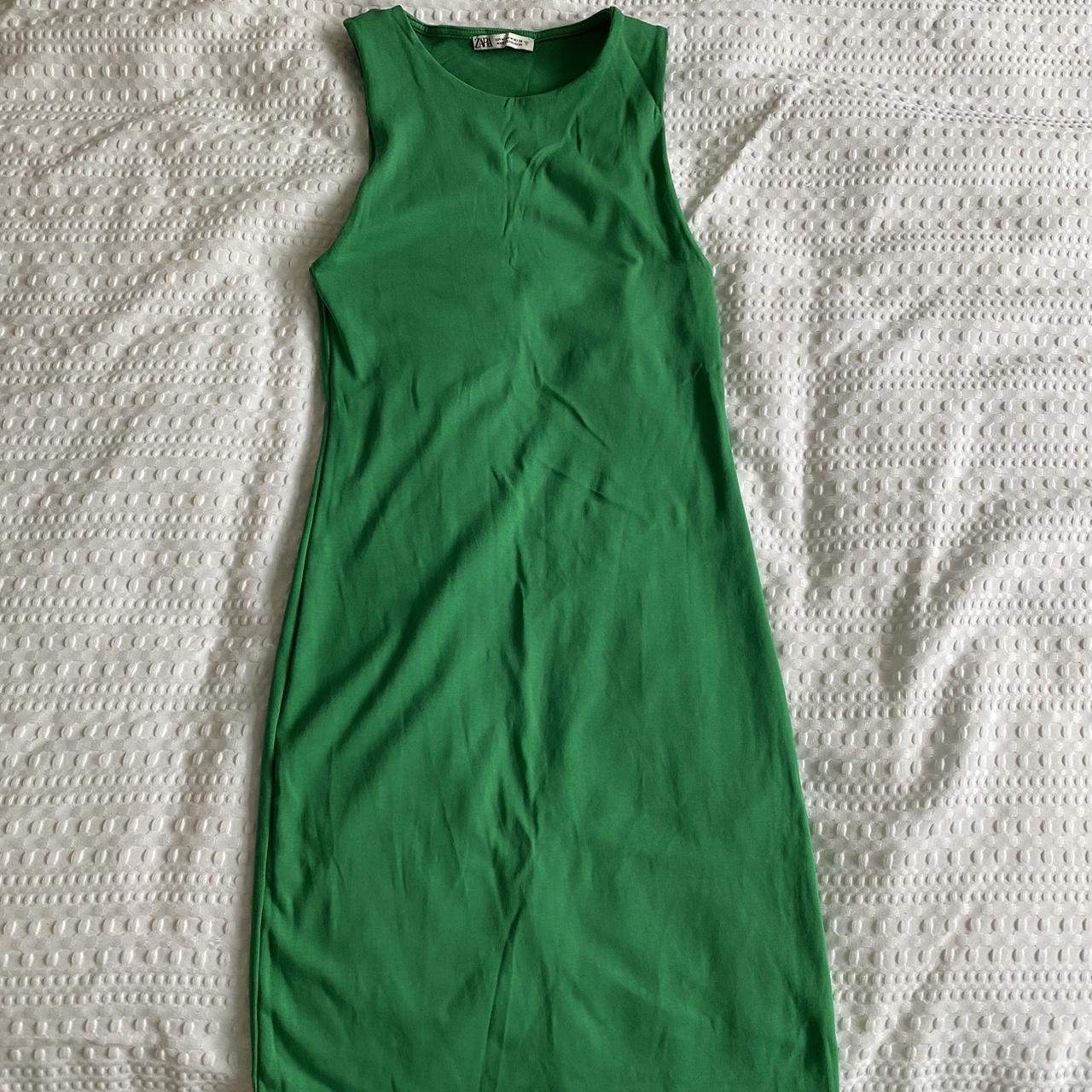 Green zara mini dress. Worn once perfect condition - Depop