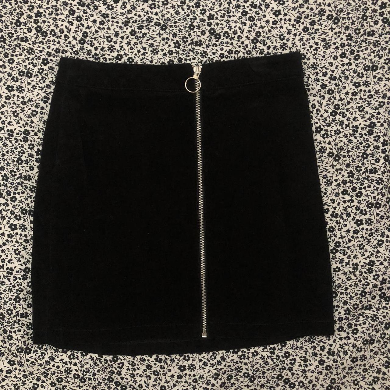 Black velvet mini skirt with silver o zipper. Depop