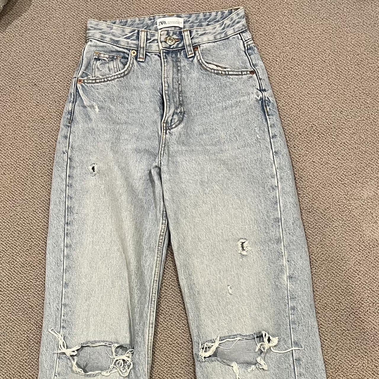 Zara wideleg full length ripped jeans Light blue... Depop