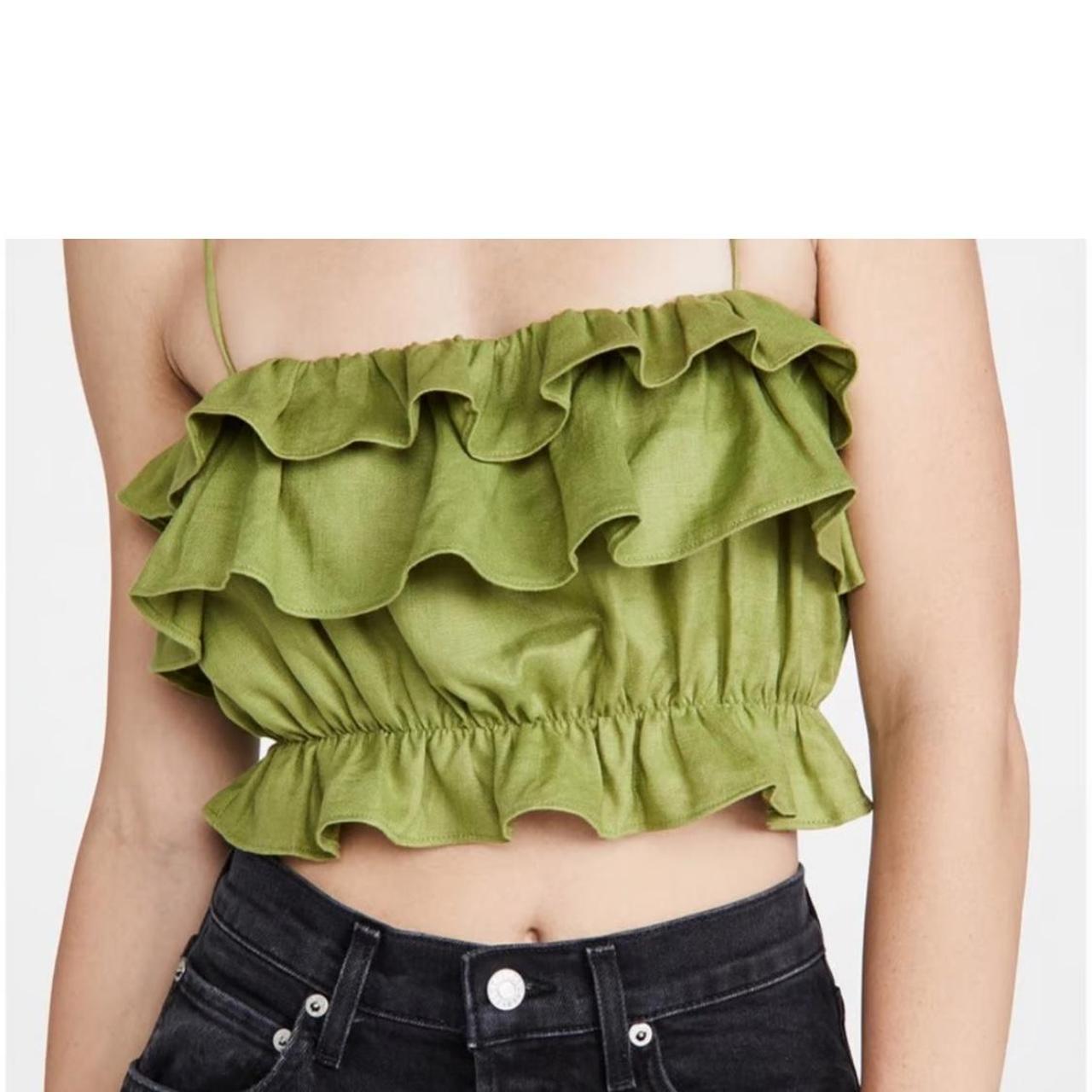 Reformation green linen ruffled tube top with Depop - Main Image