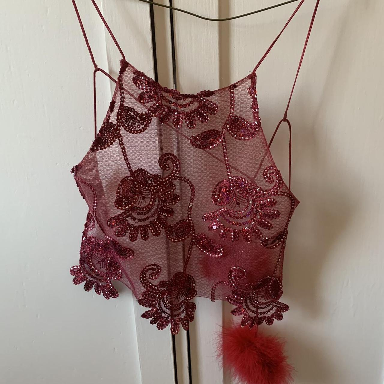 Dyspnea sequin top, sheer with feather tie- such a... - Depop