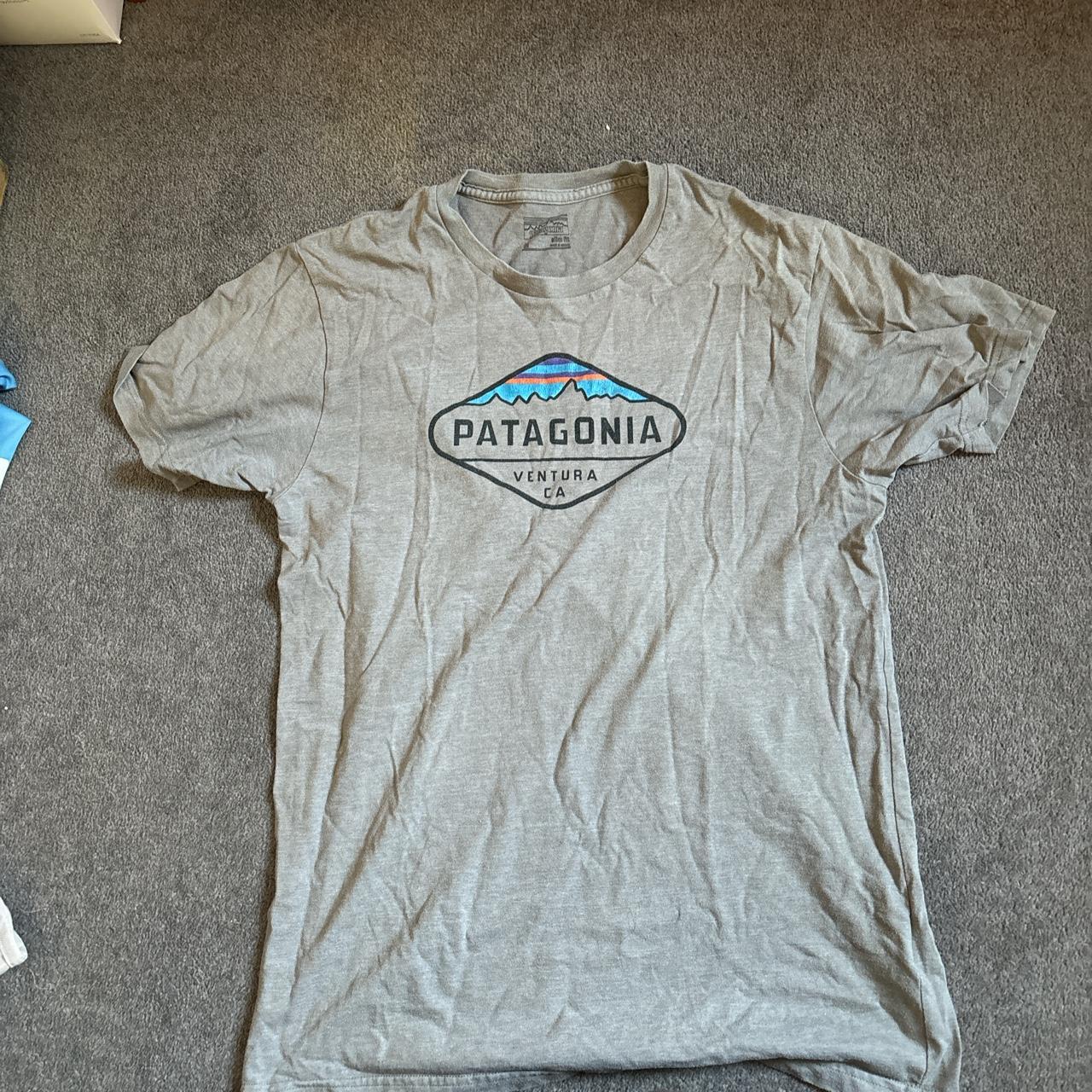 Patagonia Slim Fit Grey Logo Tee used - good with... - Depop