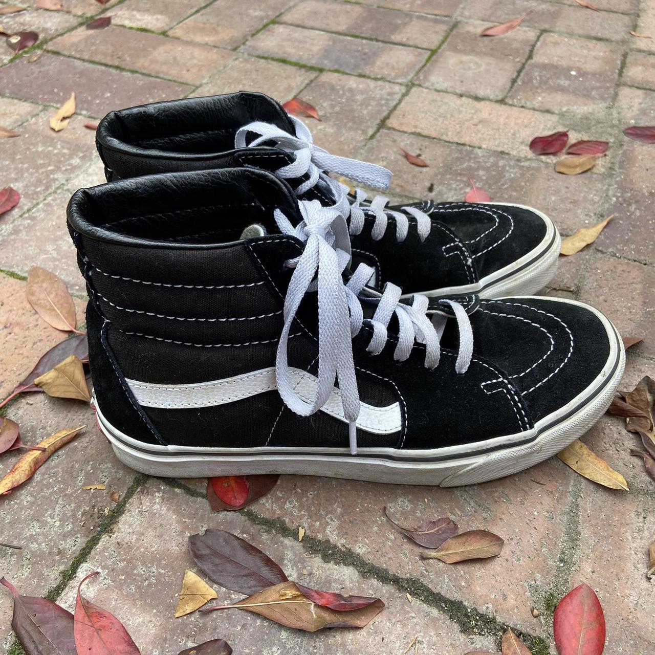 classic black & white vans sk8-hi high top shoes. in... - Depop