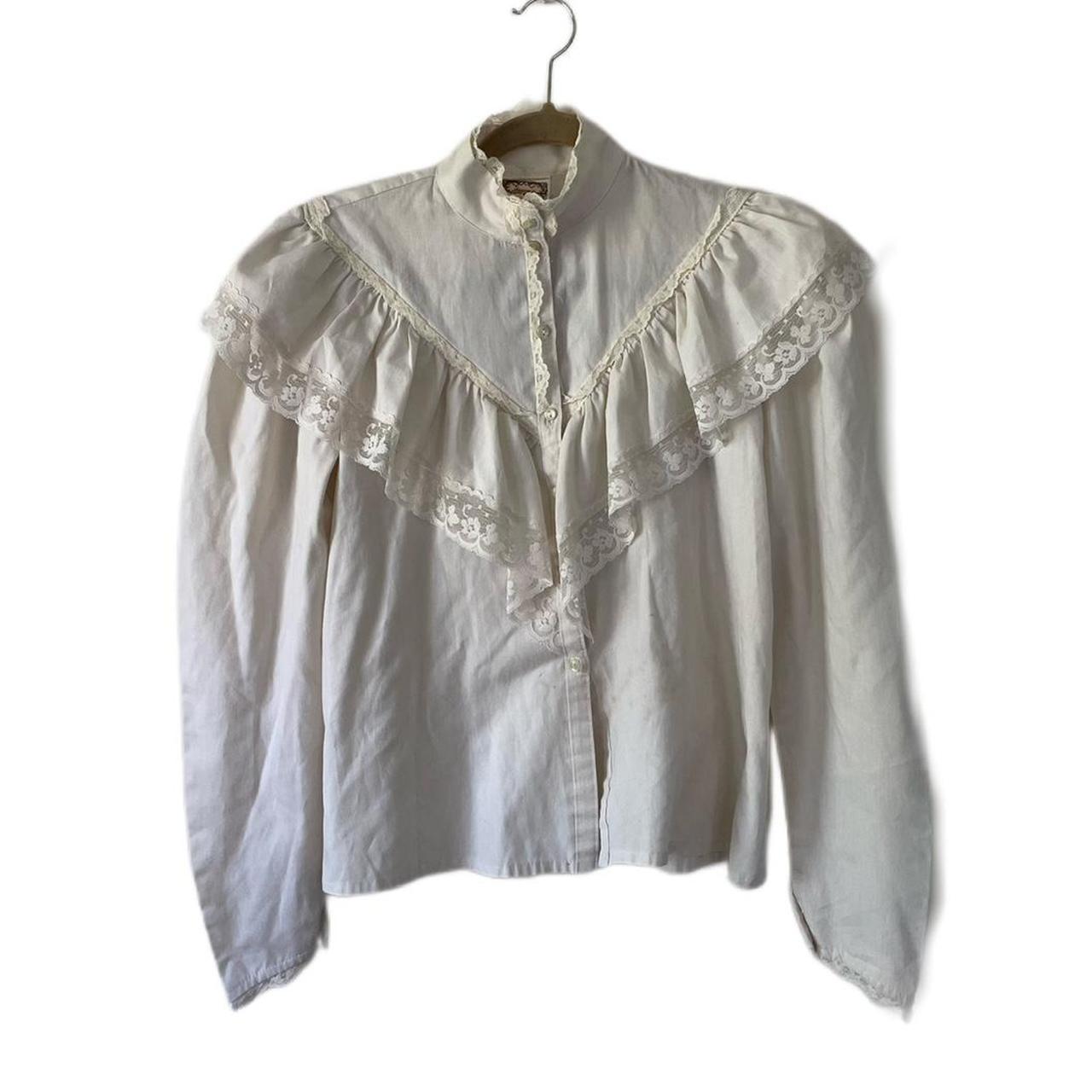 Gunne Sax Women's Cream Blouse | Depop